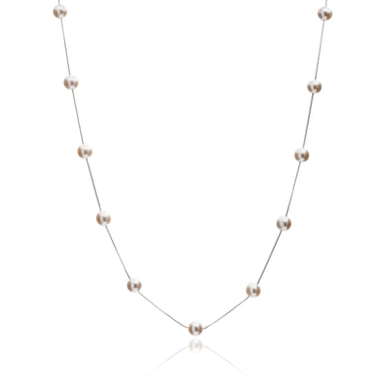 Gratia Sterling Silver Chain Necklace With Pink Cultured Freshwater Pearls