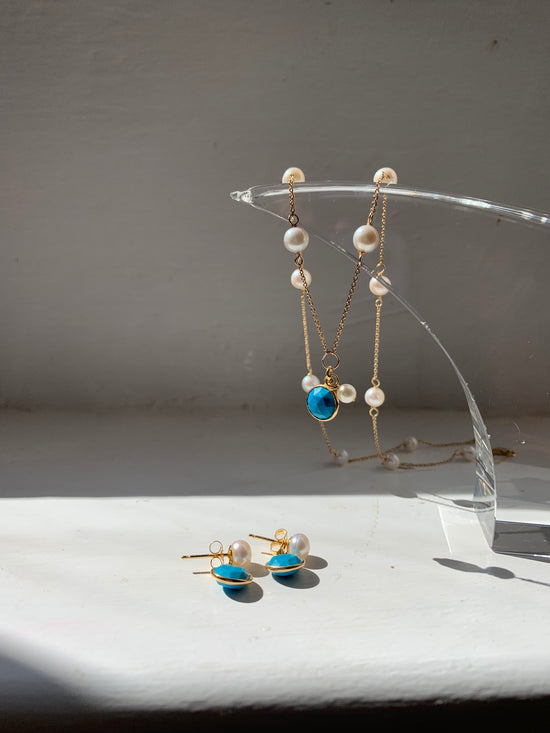 Nova turquoise & cultured freshwater pearl drop earrings