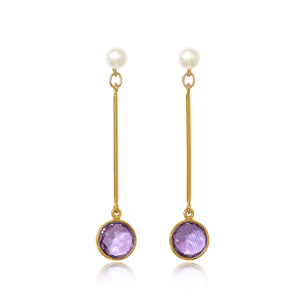 Nova cultured freshwater pearl with gold stem earrings with amethyst drop