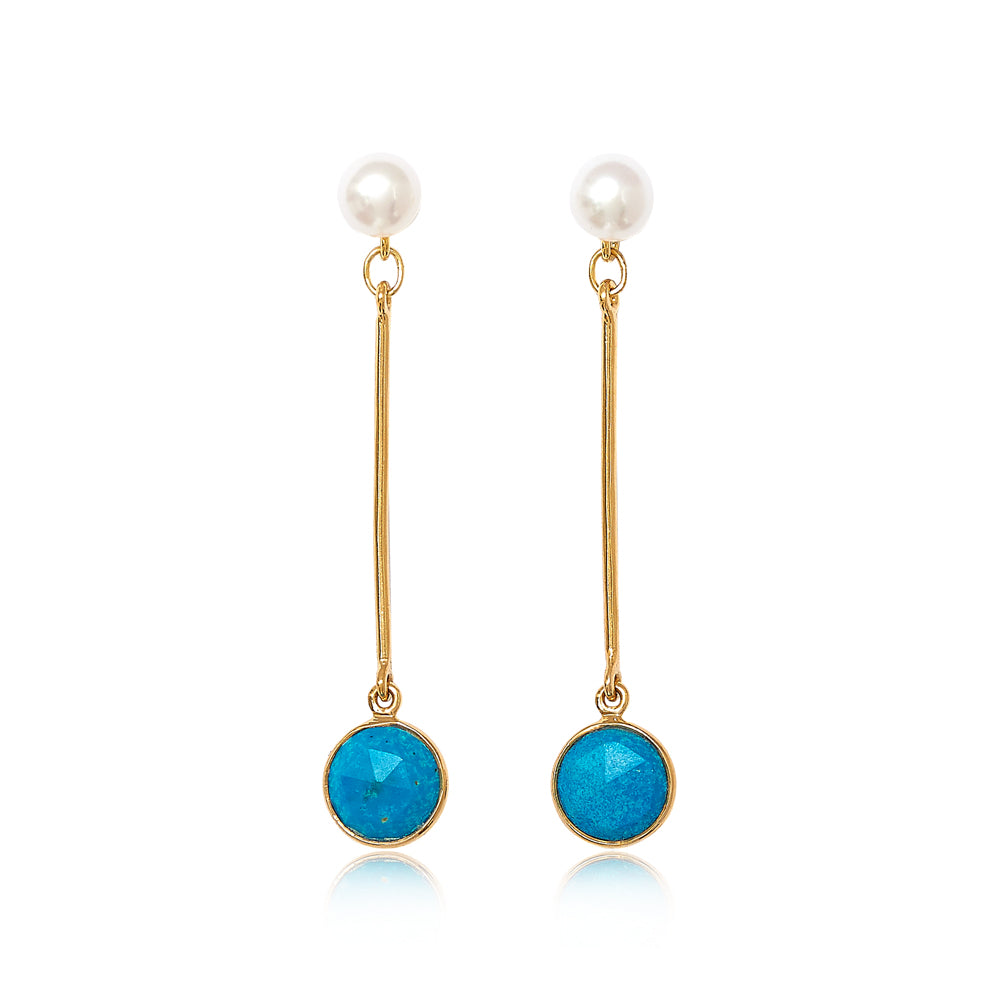 Nova cultured freshwater pearl with gold stem earrings with turquoise drop