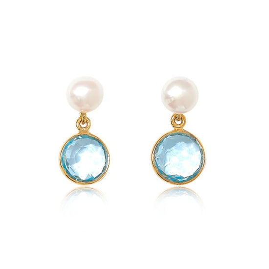 Load image into Gallery viewer, Nova blue topaz &amp;amp; cultured freshwater pearl drop earrings
