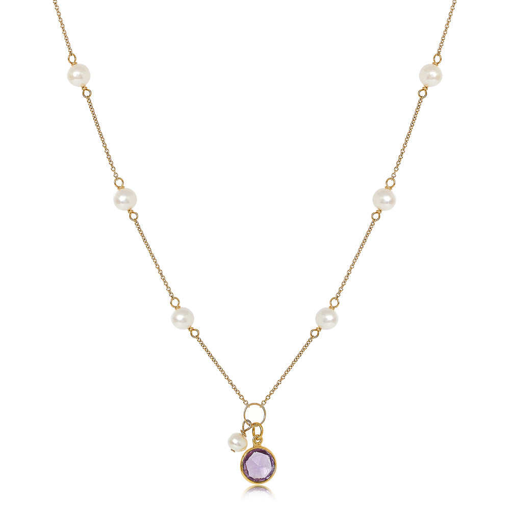
                  
                    Nova fine chain necklace with cultured freshwater pearls & amethyst drop
                  
                