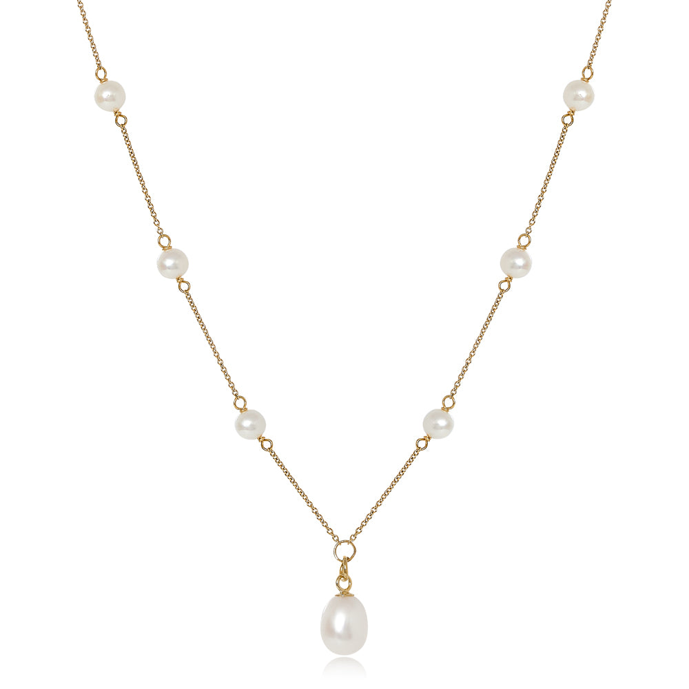 Nova fine gold chain necklace with cultured freshwater pearls & pendant drop