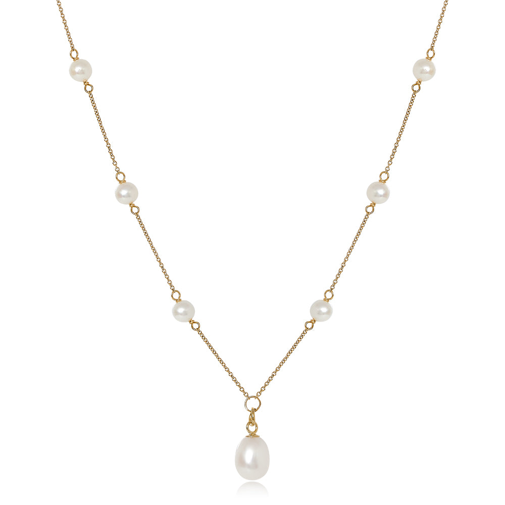 Nova fine chain necklace with cultured freshwater pearls & pendant drop