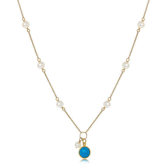 Nova fine chain necklace with cultured freshwater pearls & turquoise drop