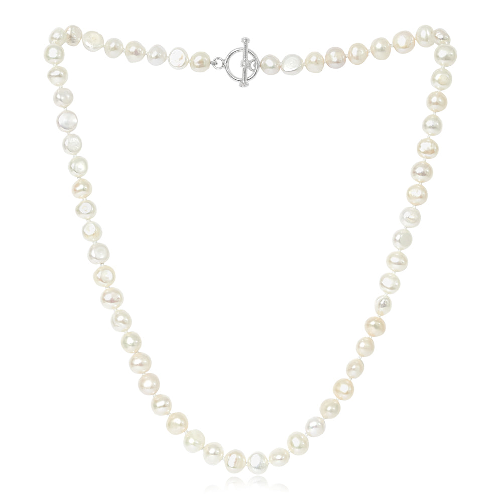 Irregular cultured freshwater pearl necklace with sterling silver toggle clasp