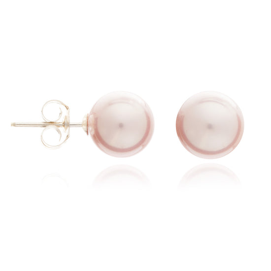 Margarita 4mm pink round cultured freshwater pearl stud earrings on silver