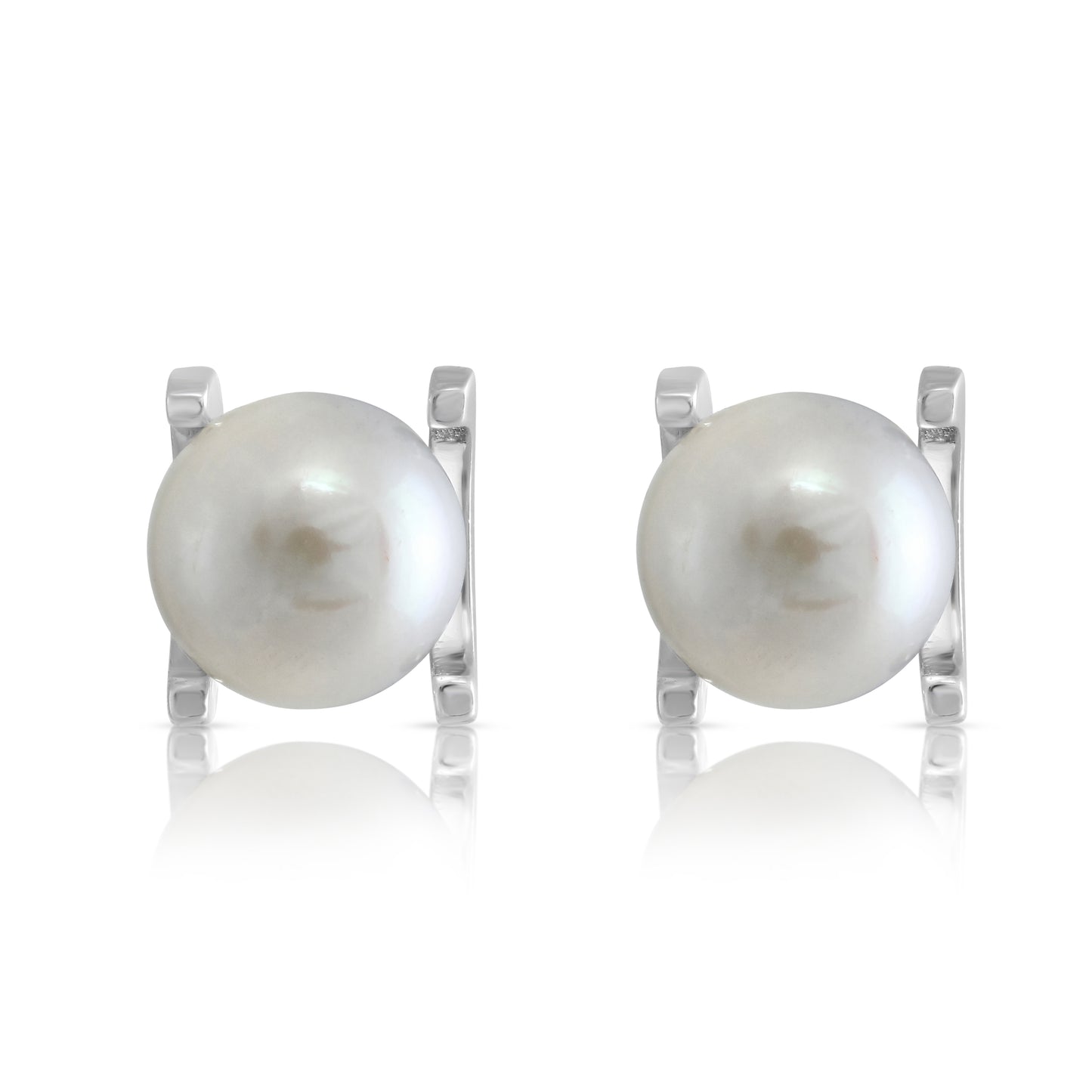 Margarita white cultured freshwater pearl stud earrings in silver claw settings