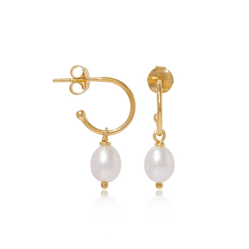Gratia Small Gold Vermeil Hoop Earrings with Cultured Freshwater Pearl Drops