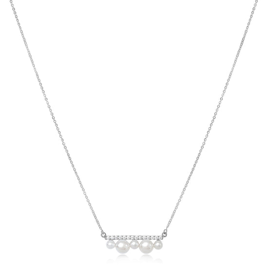 Load image into Gallery viewer, Stella Cultured Freshwater Pearl &amp;amp; Cubic Zirconia Bar Pendant
