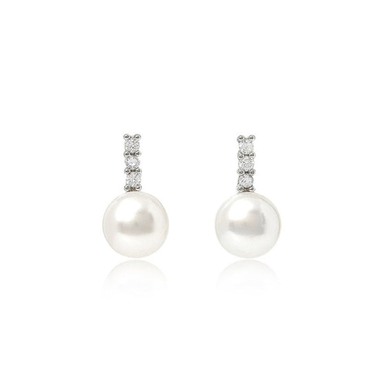 Stella cultured freshwater pearl stud earrings with pave stem