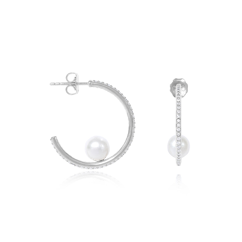 Stella large pave hoop earrings with cultured freshwater pearls