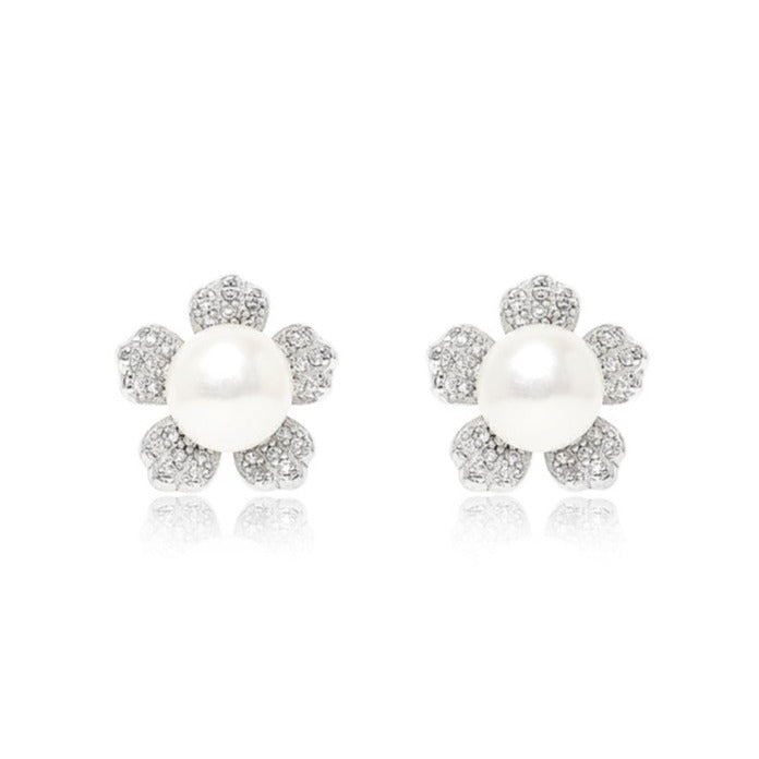 
                  
                    Stella silver sparkle flower studs with cultured freshwater pearls
                  
                