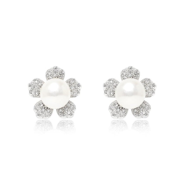 Stella silver sparkle flower studs with cultured freshwater pearls