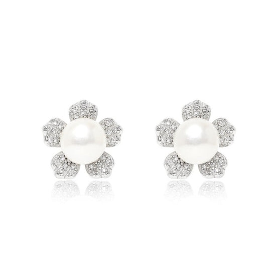 Stella silver sparkle flower studs with cultured freshwater pearls