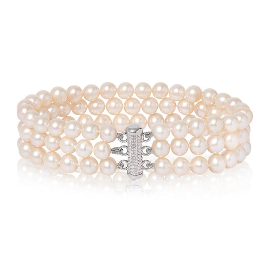 3-Strand White Pearl Bracelet | The Real Pearl Co