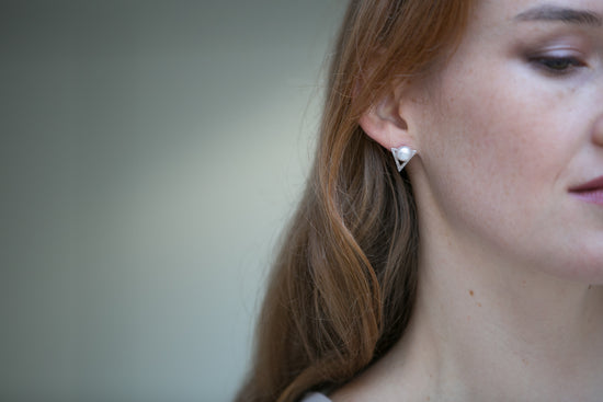Stella triangular style cultured freshwater pearl stud earrings