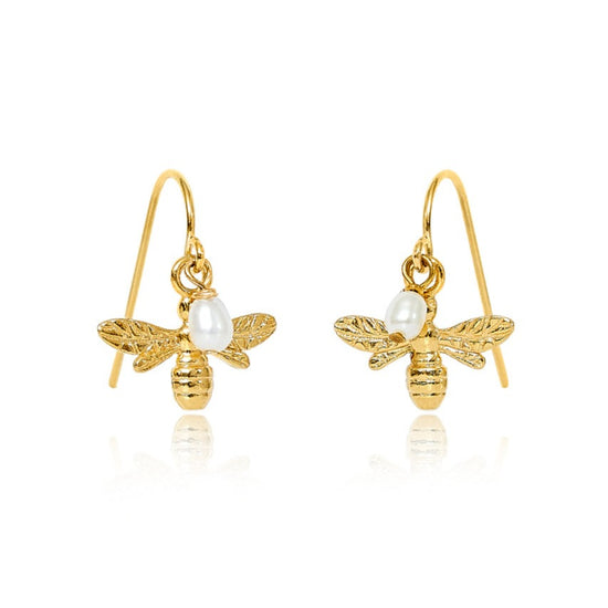 Vita Gold Bumble Bee & Cultured Freshwater Pearl Drop Earrings