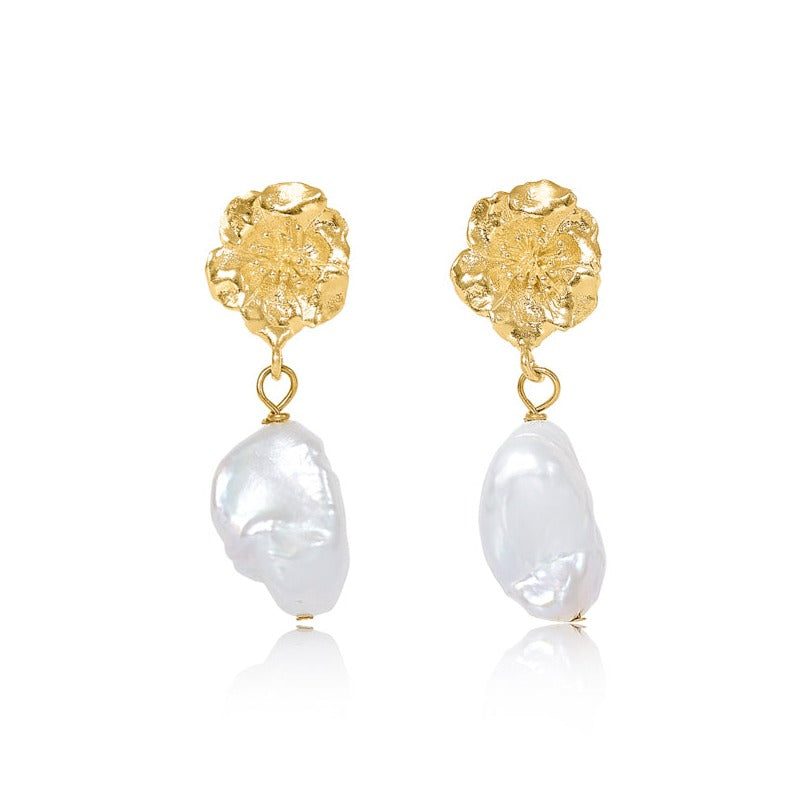 Vita Gold Cherry Blossom & Baroque Cultured Freshwater Pearl Drop Earrings