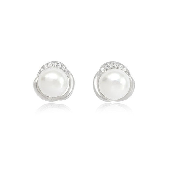 Stella ribbon swirl cultured freshwater pearl stud earrings