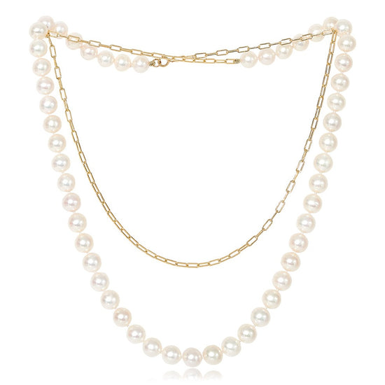 Gratia cultured freshwater pearl rope necklace on gold chain