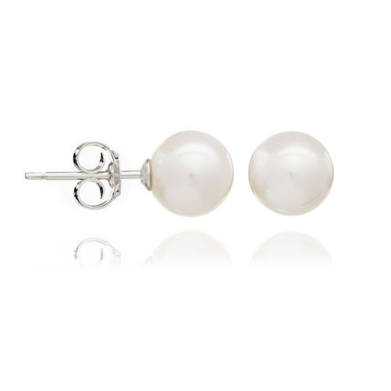 Margarita white round cultured freshwater pearl stud earrings on silver